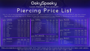 Piercing Price List Breakdown - Text version in dropdown below
